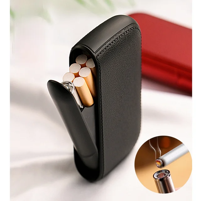 Leather Smoking Case Men with Portable USB Electric Lighter Set Tungsten Coil Plasma Arc Electronic Lighter Gadget 1