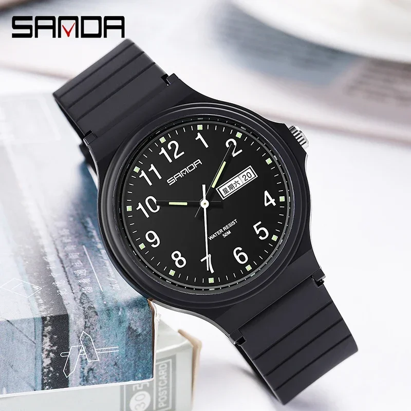 SANDA 6060  Simple Black White Waterproof Watch Clock Reloj Top Brand Calenda Quartz Watch Minimalism Style Ladies Wristwatch 3