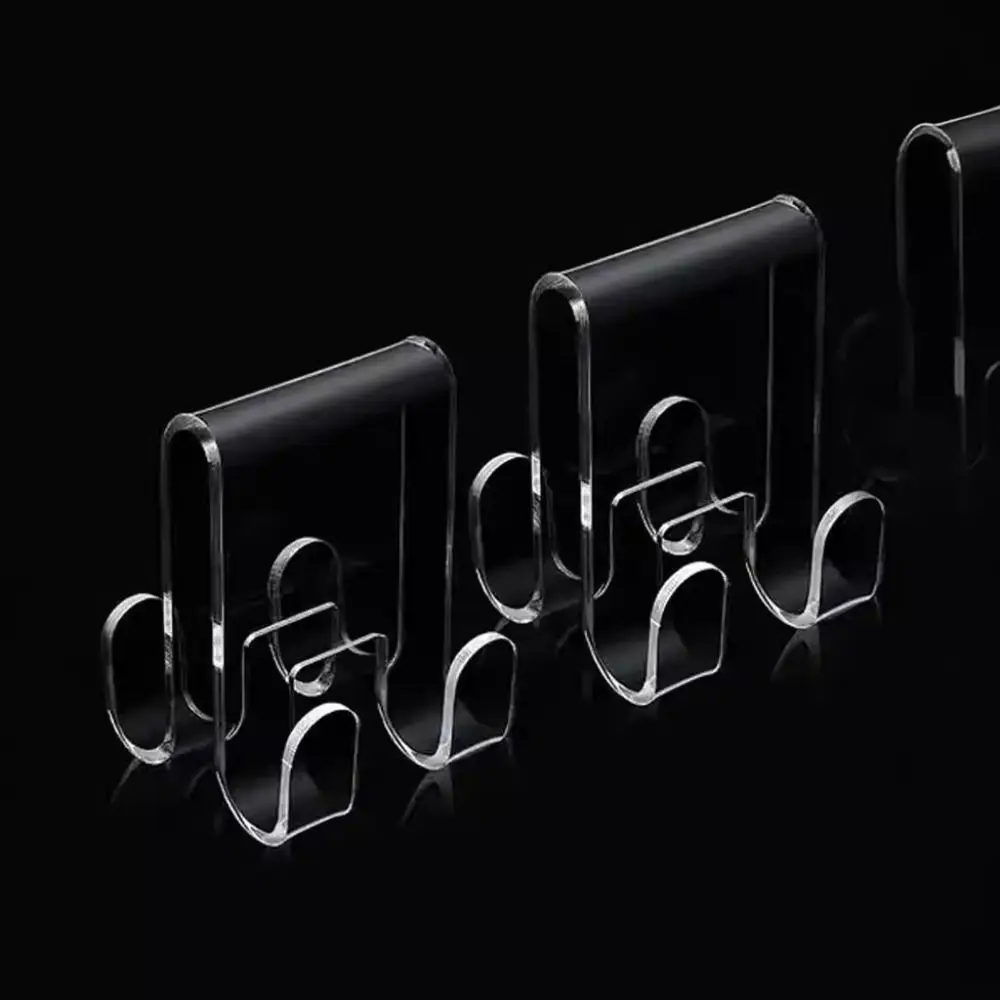 Punch-Free Shower Door Hook Transparent Wall Mounted Acrylic Shower Hanger Strong Load-Bearing Clothing Hangings Rack