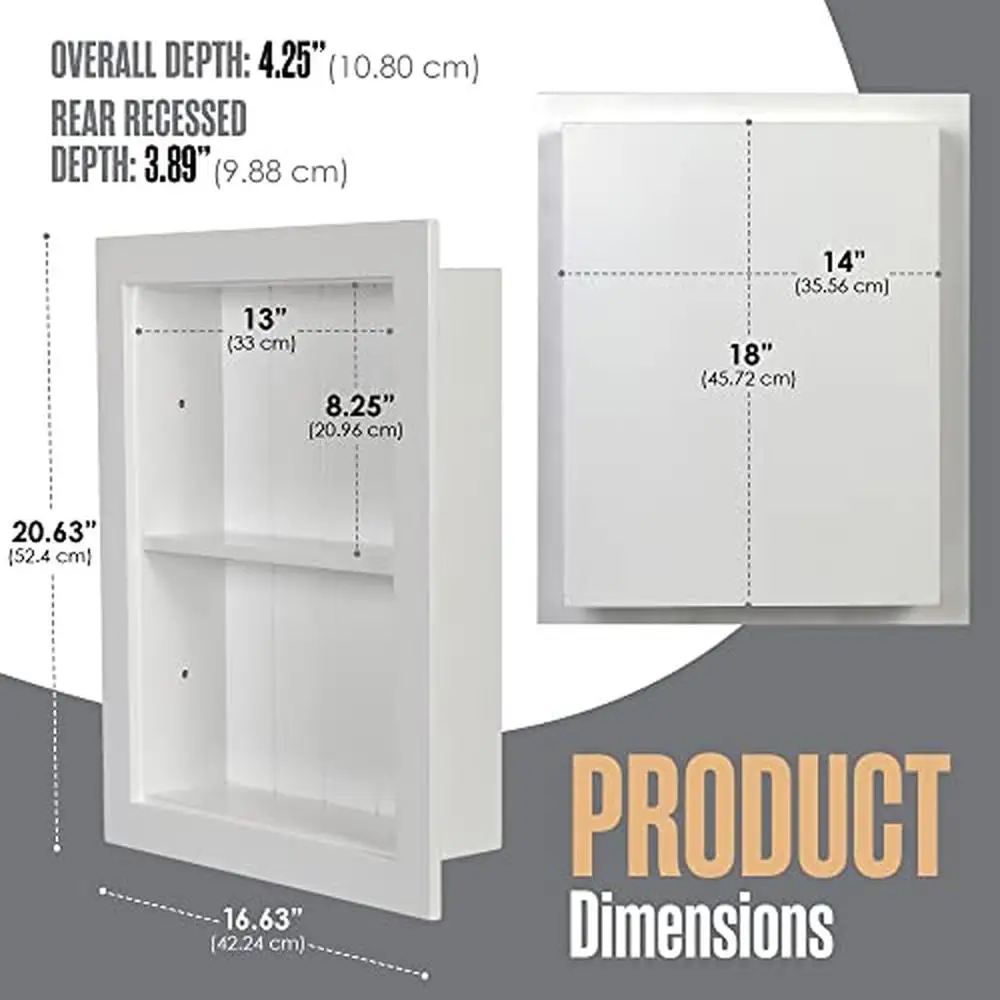 White Wood 2 Tier Recessed Wall Niche Shelves Shelf Insert Modern Contemporary Bathroom Bedroom Kitchen Storage Solution 3