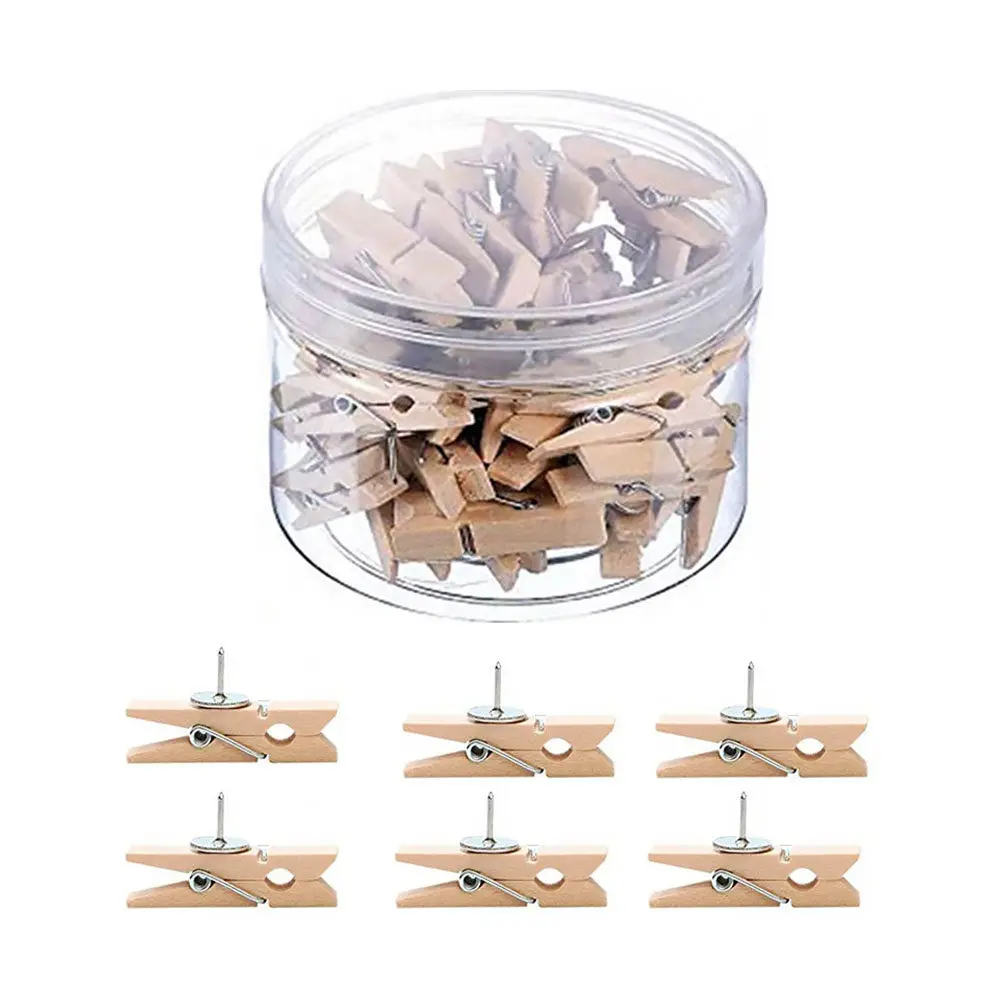 50Pcs 나무 압정 다목적 푸시핀 클립 게시판 메모용 소형 경량 사진 클립 나무 압정