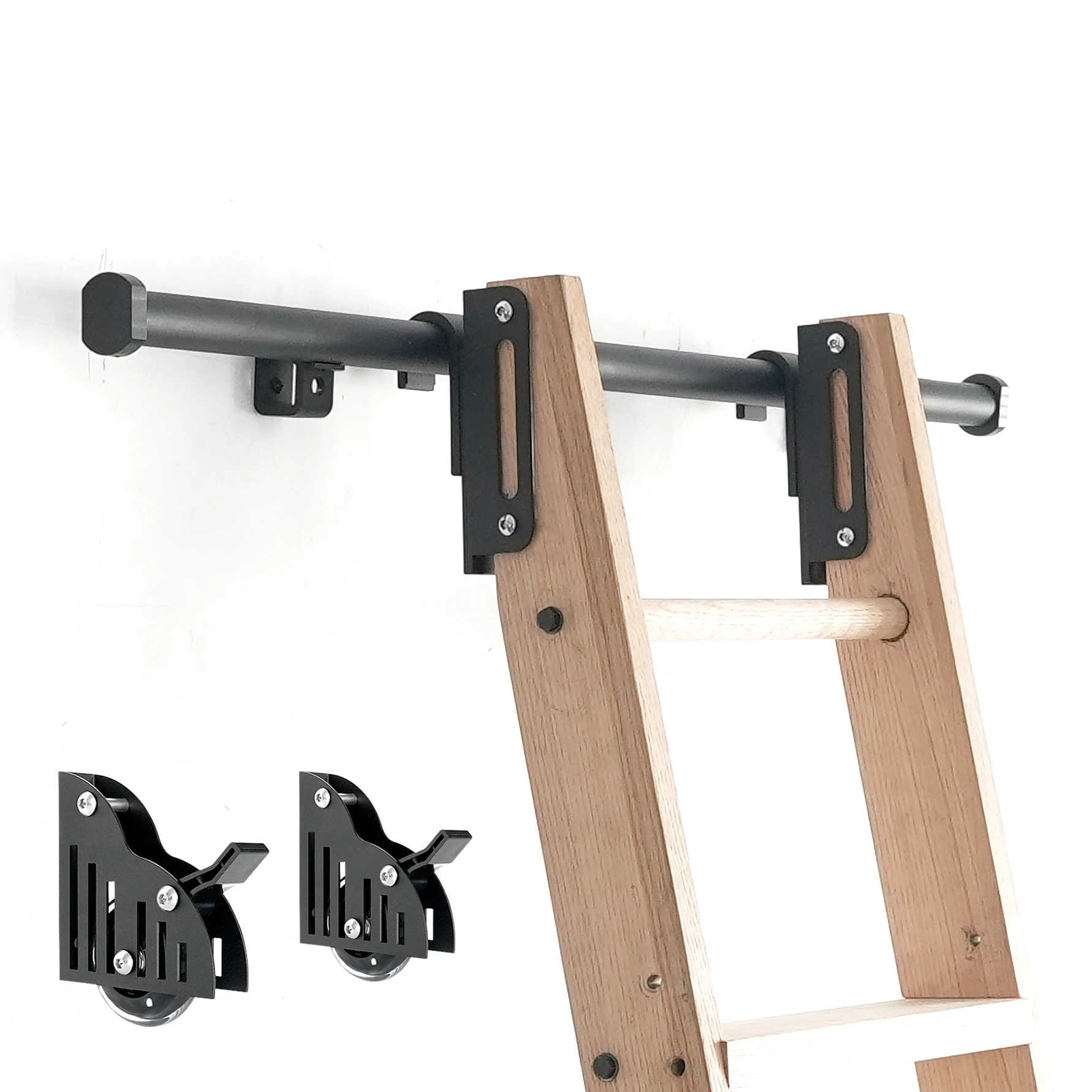 DIYHD 3M Hook on Rolling Library Ladder Hardware,Telescopic Top Roller,Bottom Roller with Brake