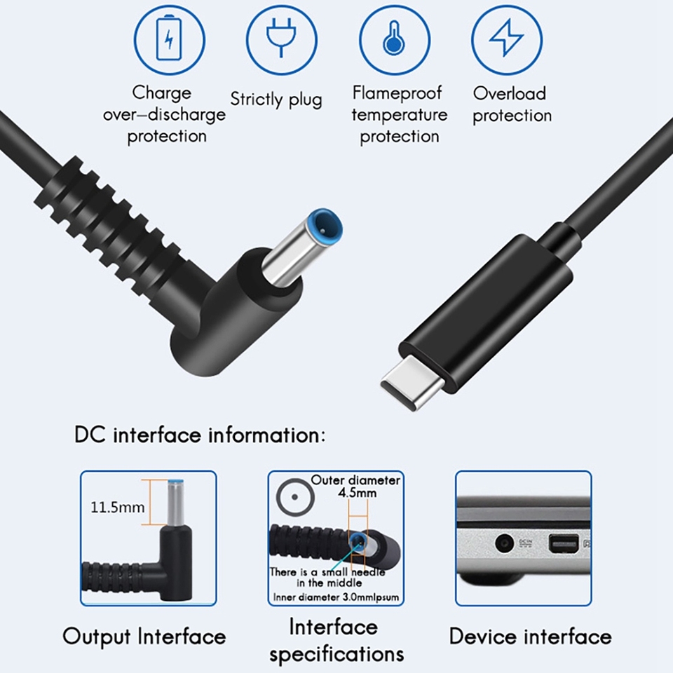 Laptop PD Fast Charging Cable Type-C is Suitable for HP HP 65W DC4530 Charging Cable Cord