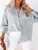 Women's Plus Size 1XL-5XL Casual Striped Breathable Long Sleeve Blouse Shirt Ladies Fashion V-neck Button-down Loose Shirt Top - Image 6
