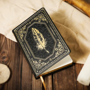 A5 Notebook Retro Printed Leather Cover Journal Golden Edge 1