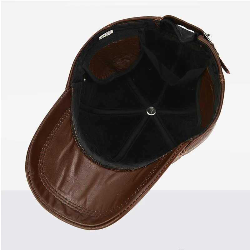 2025 New Style Men Cowhide Hat Winter Warm Outdoor Protect Ear Real Leather Adjustable Baseball Cap Men Real Cowhide Leather Cap 6