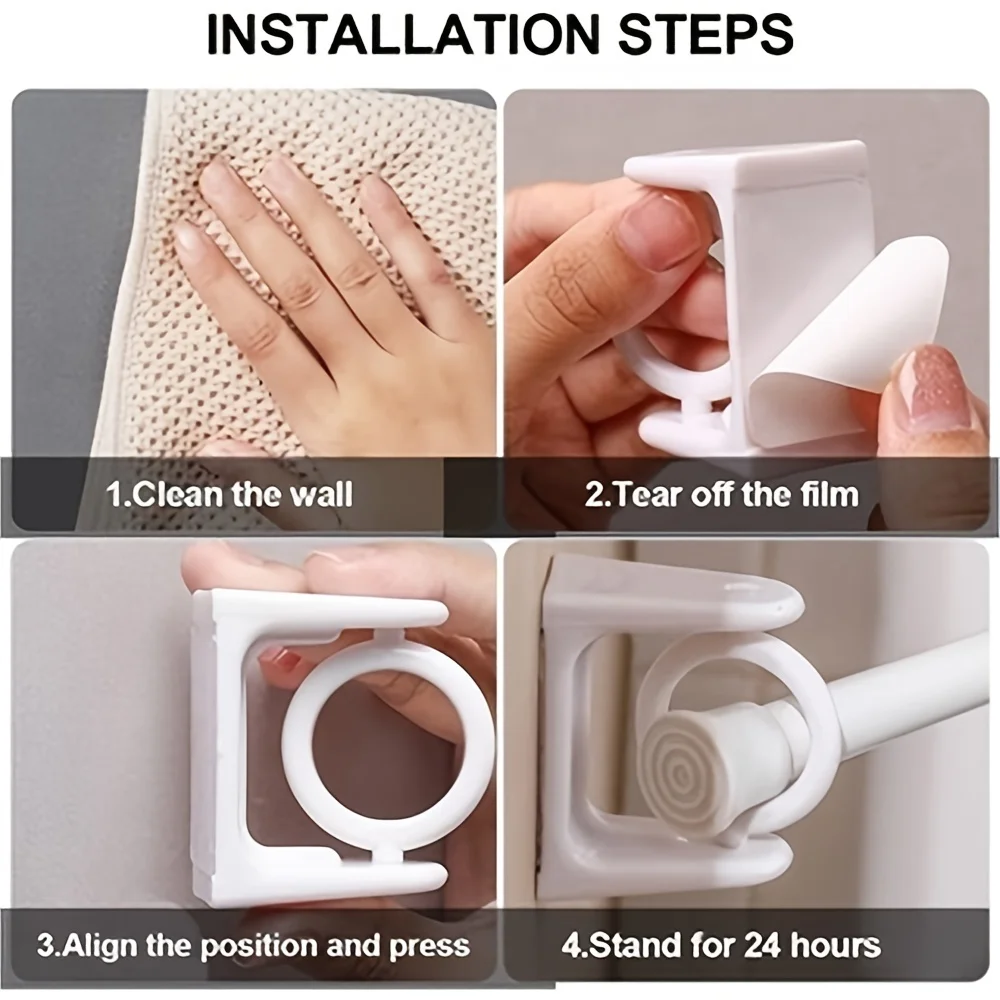 Adhesive Hook 2/4pcs Curtain Rod Holder Clamp Adjustable Self 360 Rotation Home Kitchen Accessories