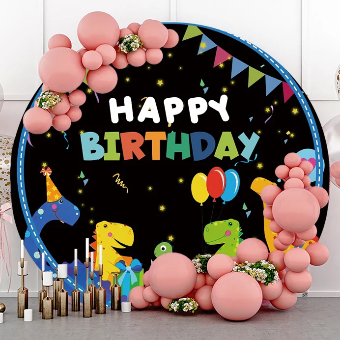 

Laeacco Dinosaur Cartoon Birthday Round Photography Background Newborn Baby Shower Party Child Portrait Photo Studio Backdrop