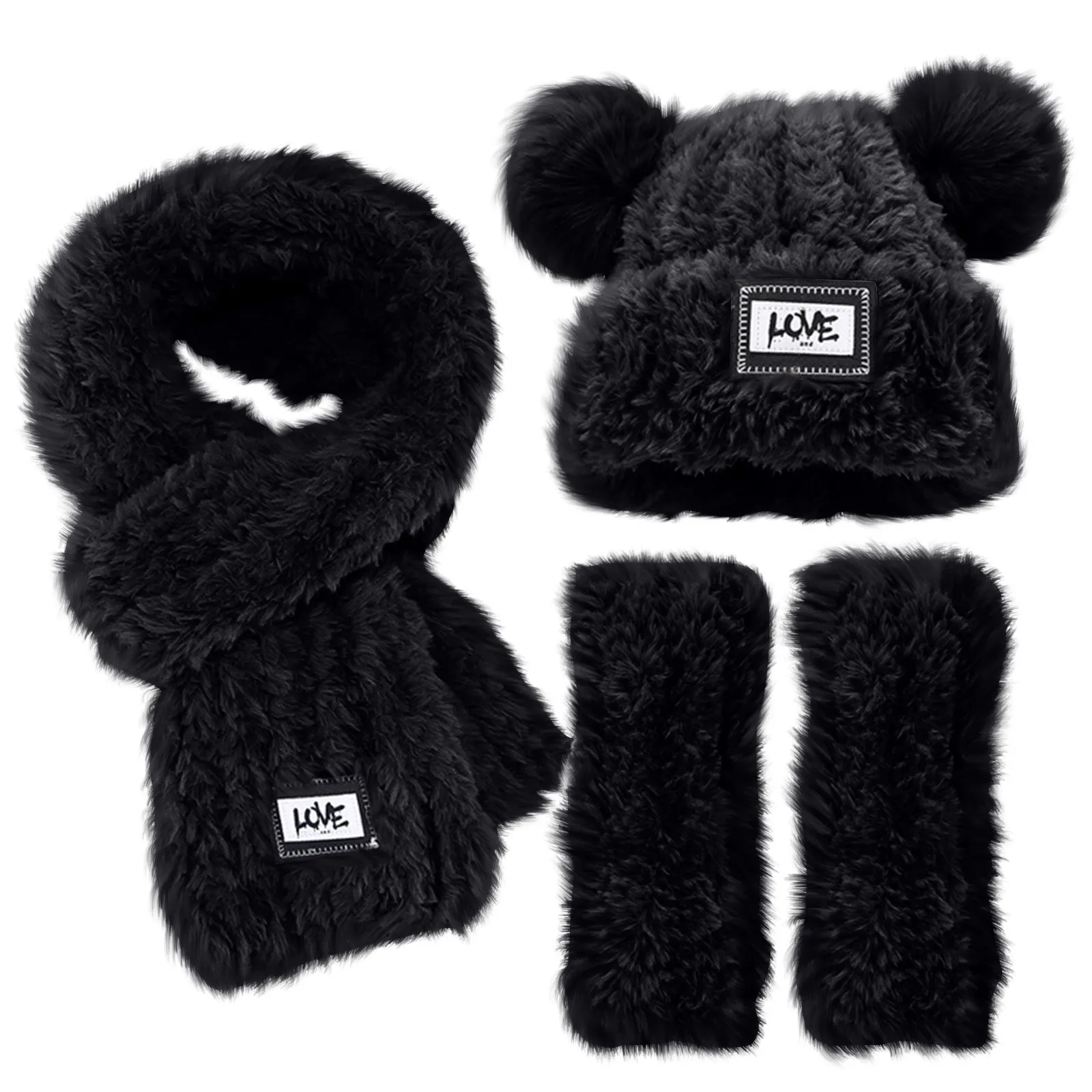 Fashion Knitted Hat Scarf Gloves Three-Piece Autumn And Winter Warm Three-Piece Set Cold-Proof Gloves Long Scarf Plus Velvet cap