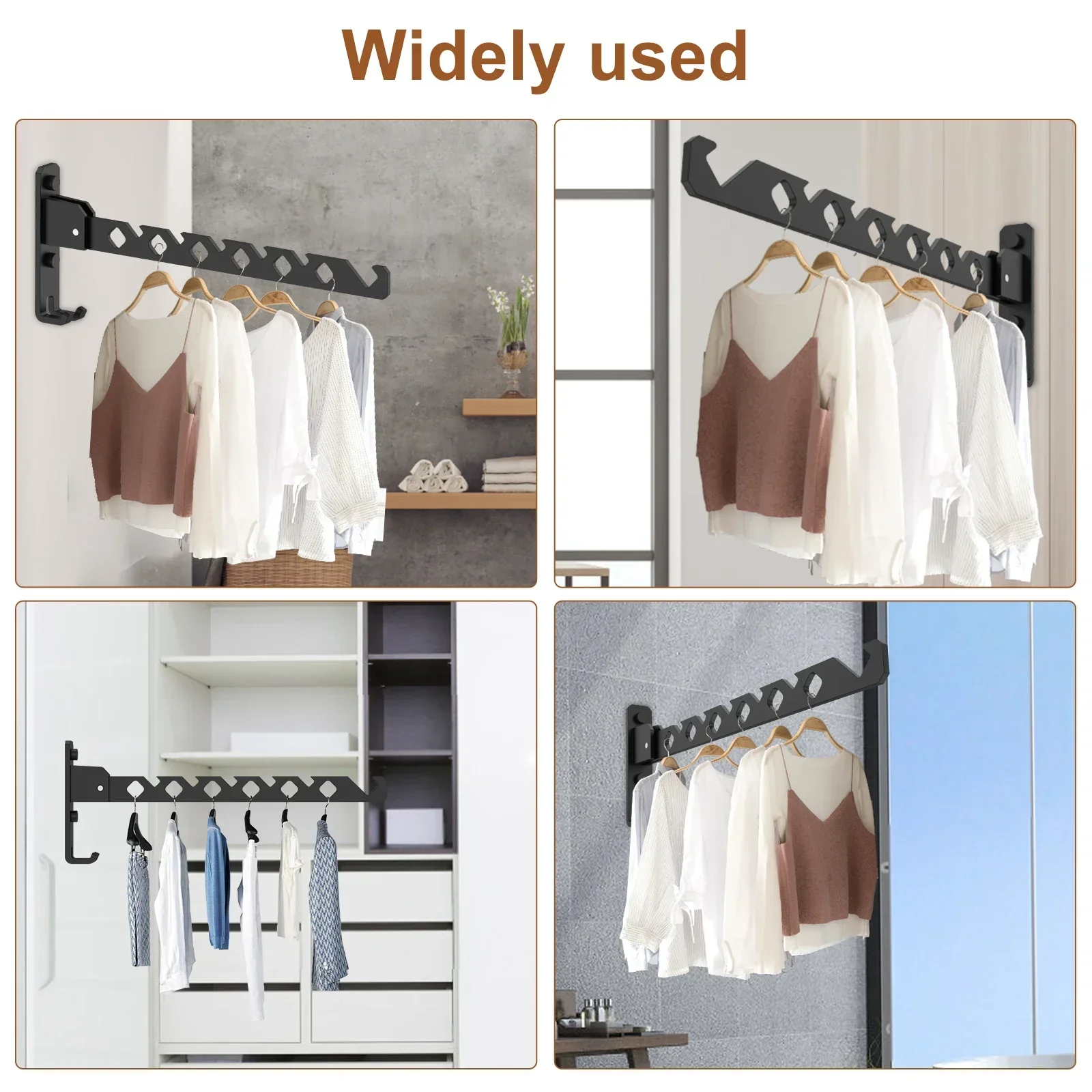 2Pcs Clothes Drying Rack Wall Mounted 180°Foldable Multi-Purpose Clothes Rack Hook Aluminum Alloy Closet Organizer Shelf NEW 6