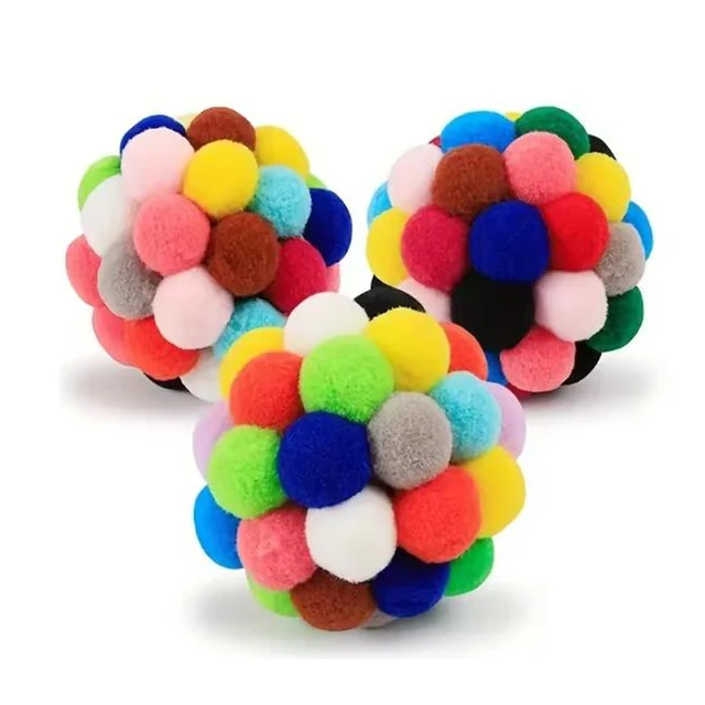 Hot cat Toys Pet Toy Cat Plush Ball Toys Pet Bouncy Bell Ball Toy Colorful Pompoms Pet Supplies Random Color 2