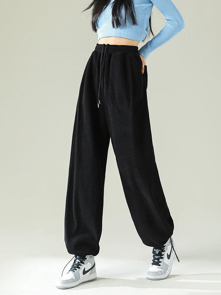 

Повседневные спортивные брюки HOUZHOU в Корейском стиле для женщин, спортивные брюки с высокой талией, элегантные брюки с широкими штанинами, женская уличная одежда