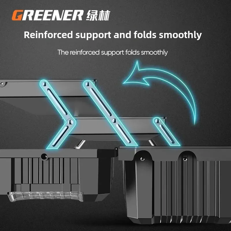 Professional Heavy Duty Green Toolbox with Foldable Three Layers and Multi-Purpose Carrying Handle 4