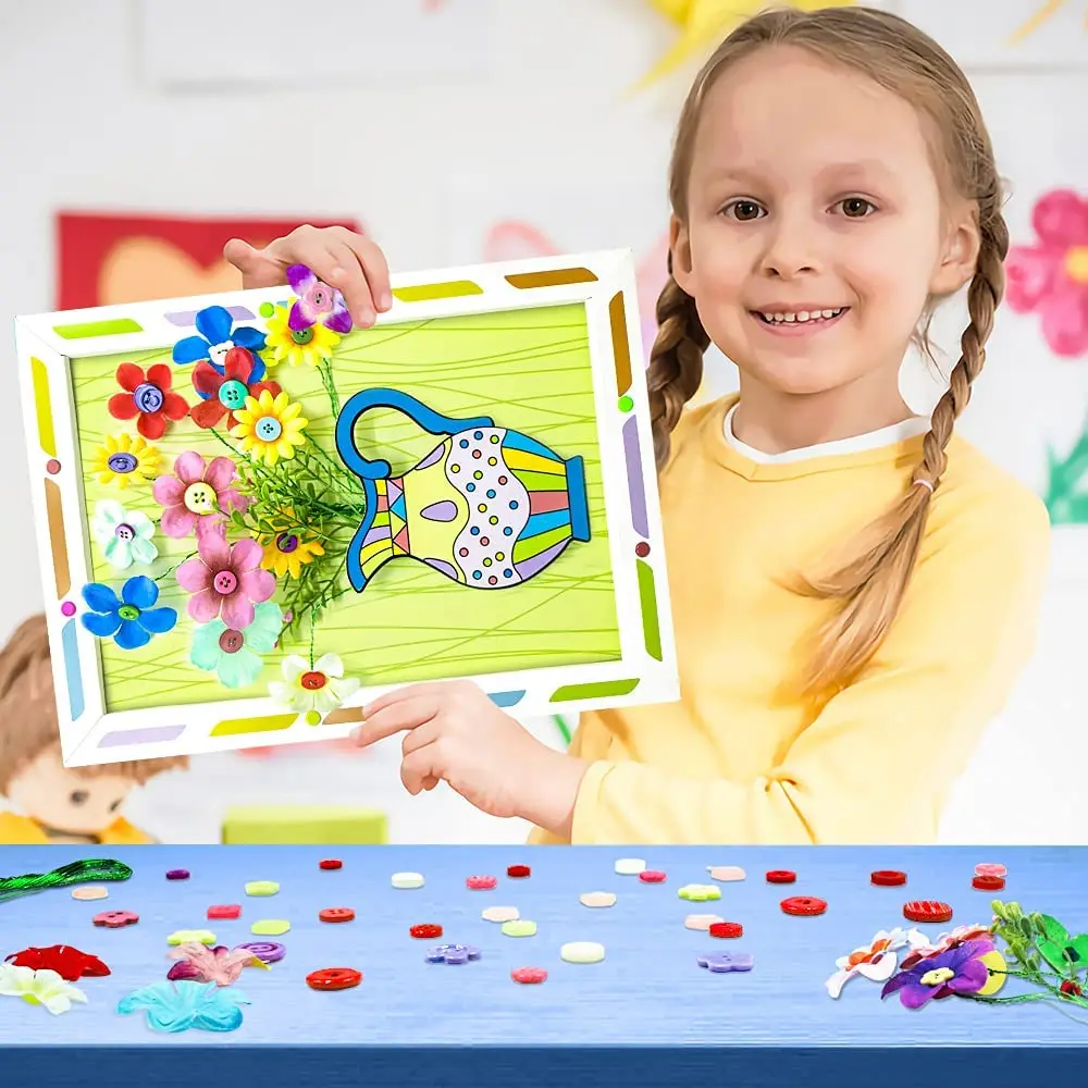 Kids DIY Craft Kit 3D Embossing Kit Photo Frame DIY Making Button Bouquet  Boy Girls Interactive Handmade Educational Toy Gift - AliExpress