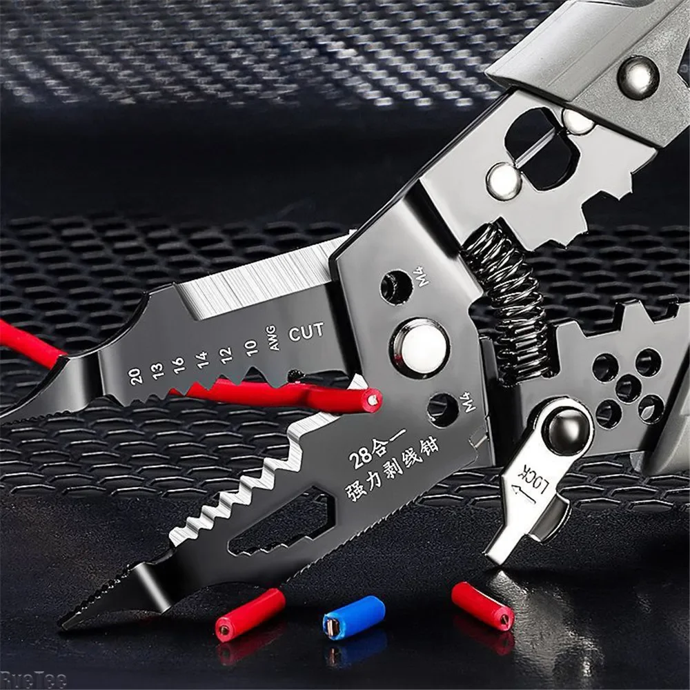 Wire Strippers 28-in-1 Multifunctional Powerful Cutting and Peeling Pliers for Electricians Insulated Handle 2