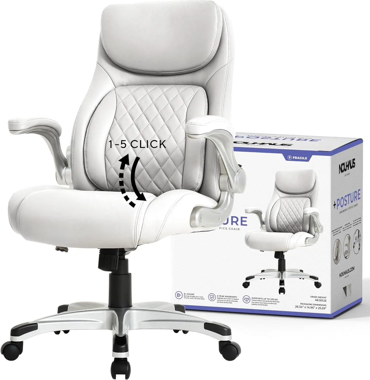 

Nouhaus +Posture Ergonomic PU Leather Office Chair. Click5 Lumbar Support with FlipAdjust Armrests.