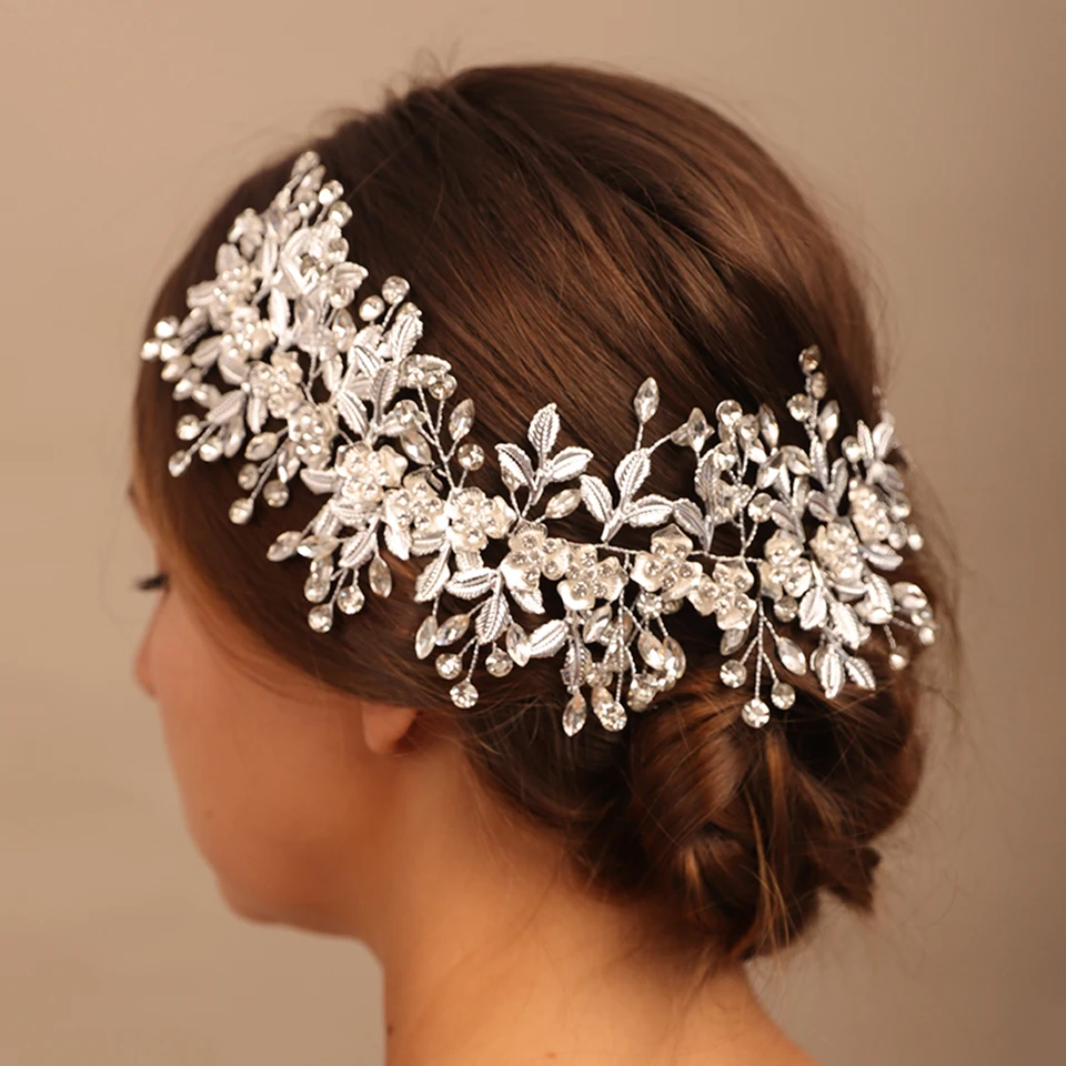 Accessori per capelli da sposa con strass di lusso accessori per capelli da sposa spose Tiara fascia colore argento fascia per capelli gioielli per capelli da ballo  320