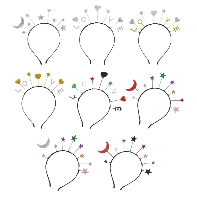 

Y1UB Sequins Headband Xmas LOVE/ Moon/ Star Hair Hoop Christmas Gift for Couple