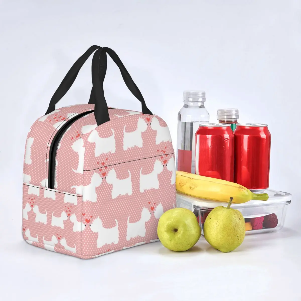 

Pink Westie West Highland Terrier Lunch Bags Portable Insulated Cooler Bag Dog Thermal Food Picnic Tote for Women Children