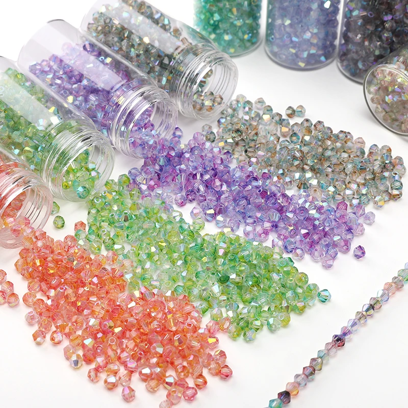 130–260 Stück, 4 mm, zweifarbig, glänzendes Glas, Doppelkegelperlen, Kristall, lose Distanzperlen für Armbänder, Ohrringe, Schmuckherstellung, Zubehör – Detail 9