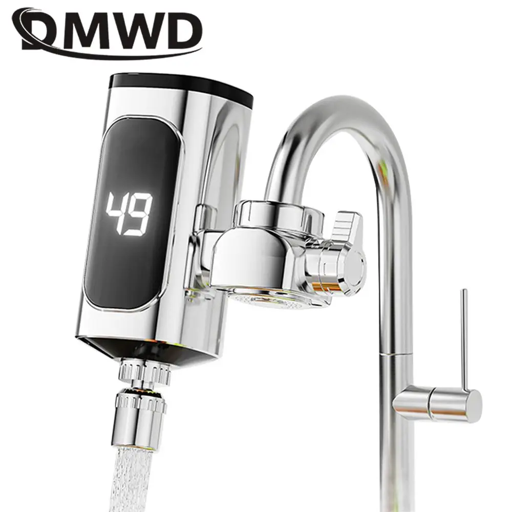 DMWD Electric Instant Heating Faucet Tankless Water Heater Hot Cold Dual-use Tap Heating Machine Swivel Faucet Temp Adjust 3300W