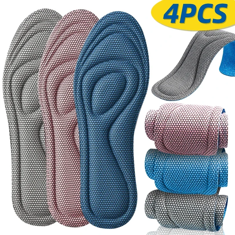 4PCS Nano-Trampling Sports Insole Antibacterial Deodorant High Elastic Sweat Absorbent Breathable Tranining Exercise Insoles Men