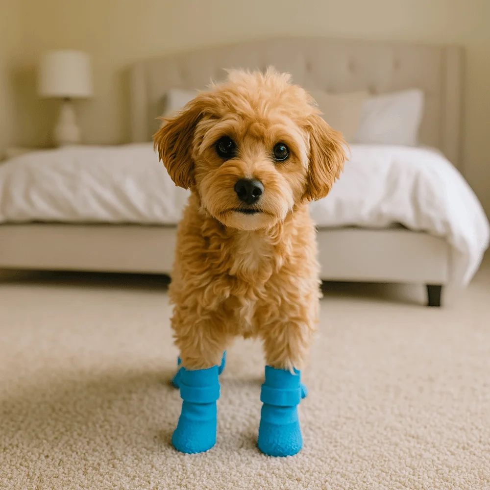 4 Stück/Set verstellbare, rutschfeste Hundeschuhe, atmungsaktiv, verschleißfest, wasserdicht, Hundestiefel, bequemer Haustierpfotenschutz – Detail 5