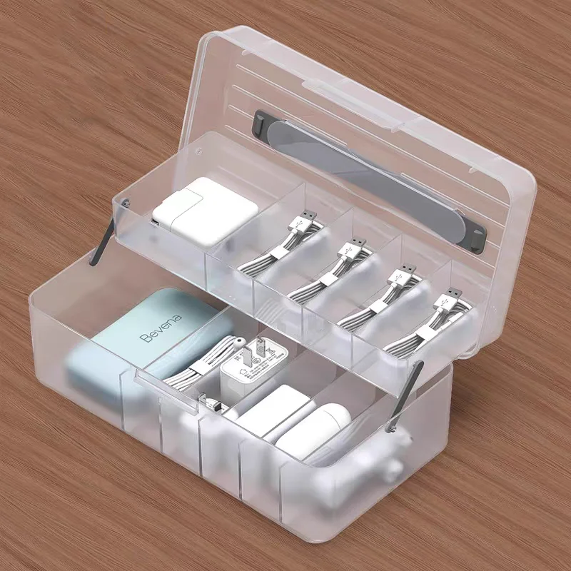 Portable Cable Organizer Box with Lid - USB Cord Sorter and Desk Accessory