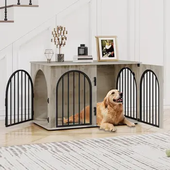 39.4" Wooden Dog Crate Furniture TV Stand, Indoor Dog Kennel