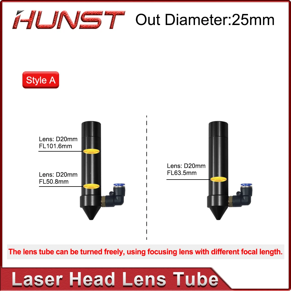 HUNST CO2 Laser Head Lens Tube Air Nozzle For Laser Output Lens Diameter 20mm Focal Length 50.8/63.5mm Engraving Cutting Machine