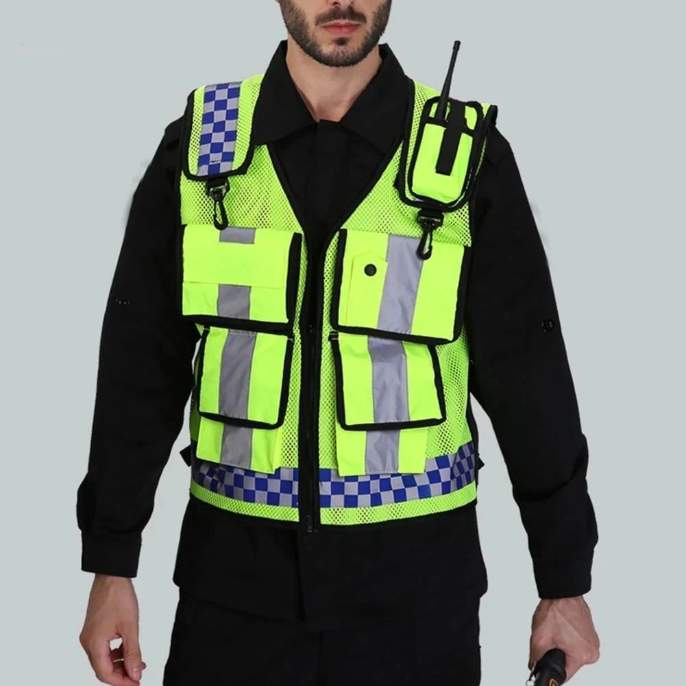 Multi-Pockets Reflective Safety Zipper Front Vest High Visibility Police Reflective Vest High Visibility