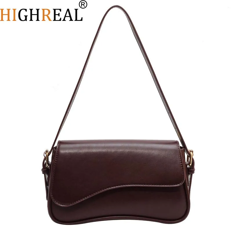 

HIGHREAL Vintage Leather Crossbody Bags for Women Designer Female Small Flap Shoulder Underarm Bag Armpit Handbags and Purses