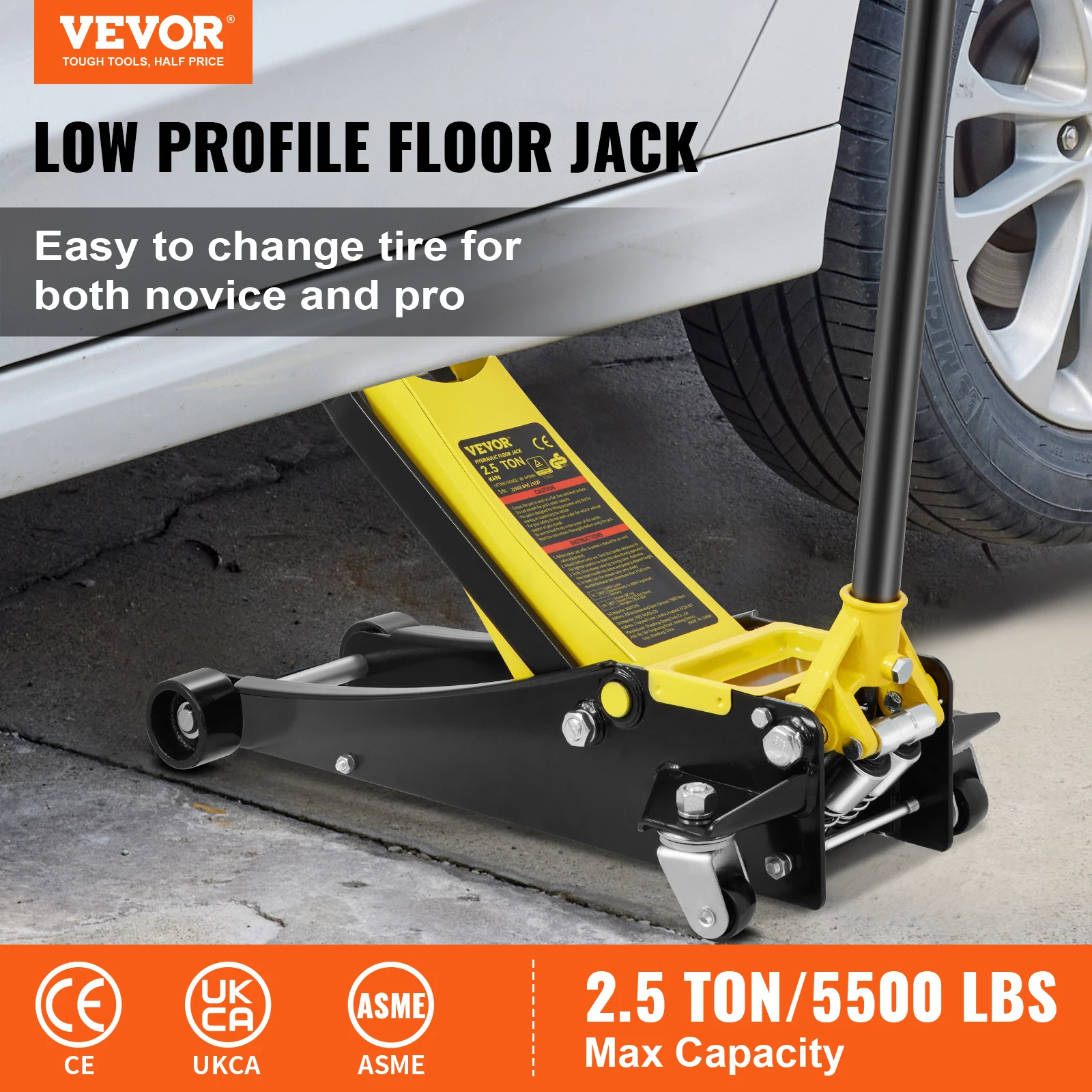 VEVOR Car Jack 2.5-4Ton Floor Jacks Heavy-Duty Steel Racing Jack W/ Dual Pistons Quick Lift Pump Tire Change Lifting Repair Tool