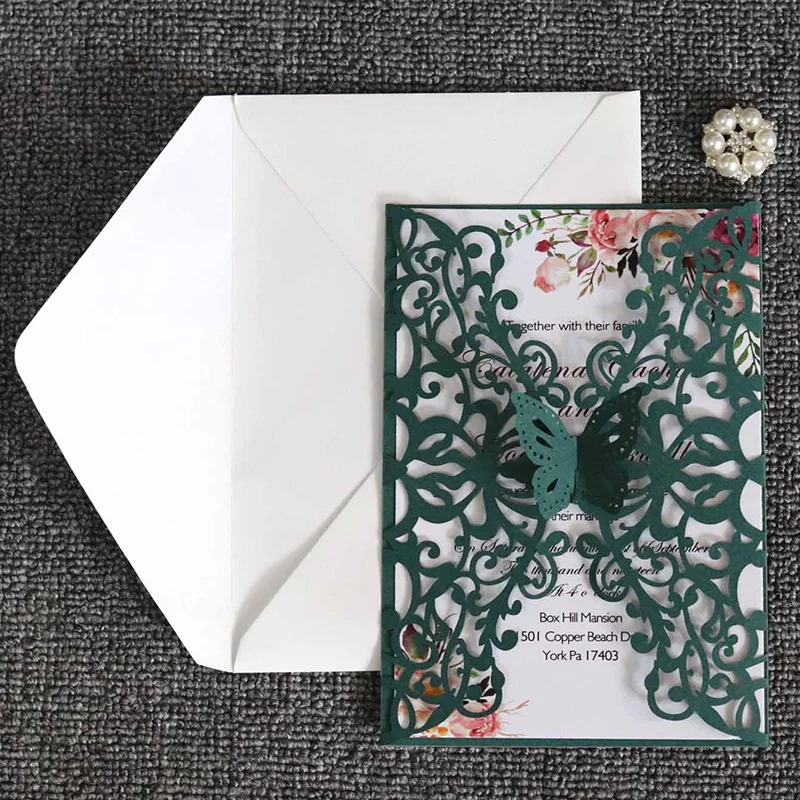 50Pcs Butterfly Design Paper Laser Cut Wedding Invitations Card Cover Decorations Birthday Valentine's Day Party Supplies Decor