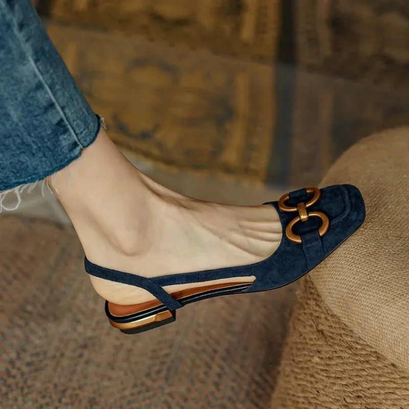 Women Sandals French Vintage Summer Low Heel