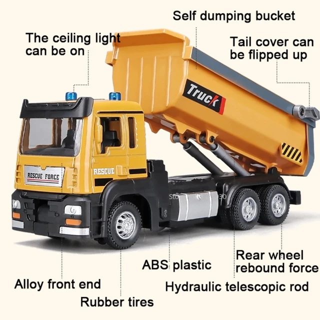 1/32 Scale Toy Car Model Engineering Dump Truck Alloy Diecast Sound Light Pull Back Tipping Bucket Tipcart Vehicle For Boys Gift 2