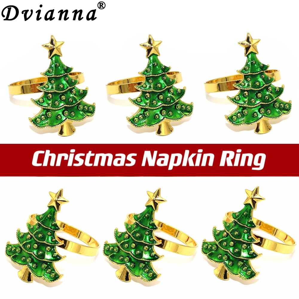 Dvianna 12Pcs Christmas Tree Napkin Rings Xmas Napkin Rings Holder for