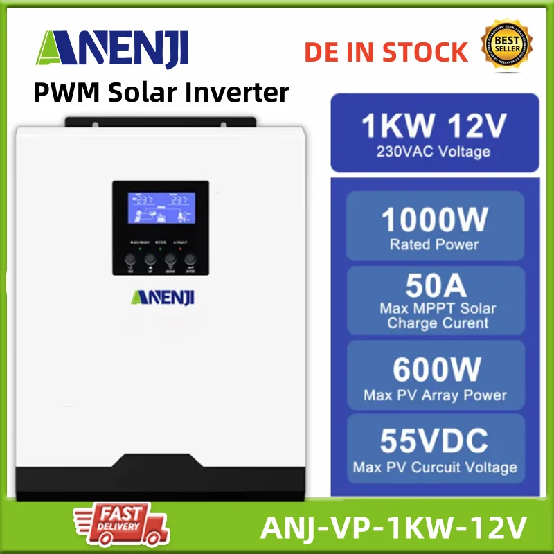Inverter Ibrido Solare 12V 1Kw 220V Inverter A Onda Sinusoidale Pura Pv 55V Inverter Fotovoltaico Off Grid Pwm 50A Regolatore Di Carica Solare