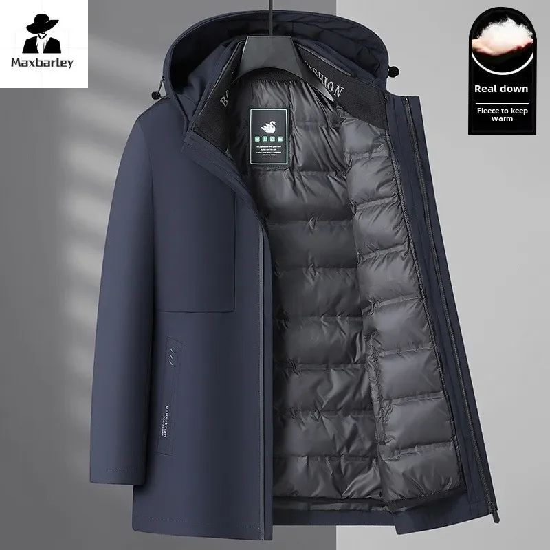 Men's Winter Goose Down Jacket Removable Down Liner Hooded Puffer Coats Outwear Parkas