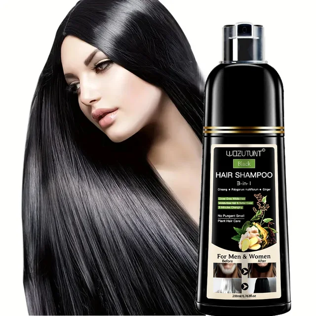 Shampoing 3 en 1 à base de plantes naturelles, 200ml, noir, marron foncé, couverture grise, nourrissant en profondeur, crème de coloration rapide pour femmes et hommes 1