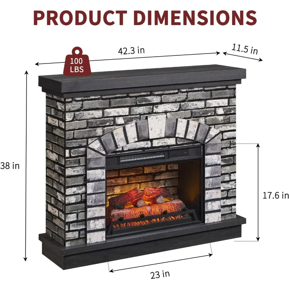 Electric Fireplace with Mantel, 42" Fireplace TV Stand with 23'' Freestanding Electric Fireplace Heater, Remote Control 3