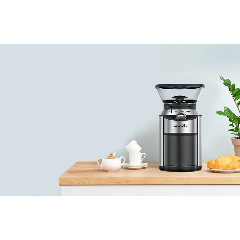 مطحنة قهوة كهربائية دقيقة بـ 19 إعدادًا للتحضير المنزلي وV60 - مصنوعة من الفولاذ المقاوم للصدأ