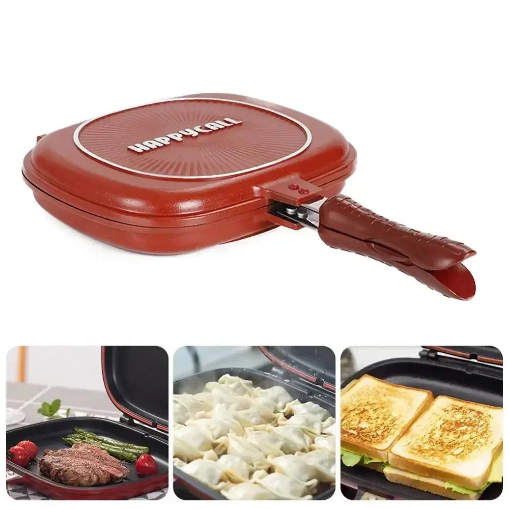 

28/32cm Double Side Grill Fry Pan Cookware Stainless Steel Double Face Pan Steak Fry Pan Kitchen Accessories Cooking Tool