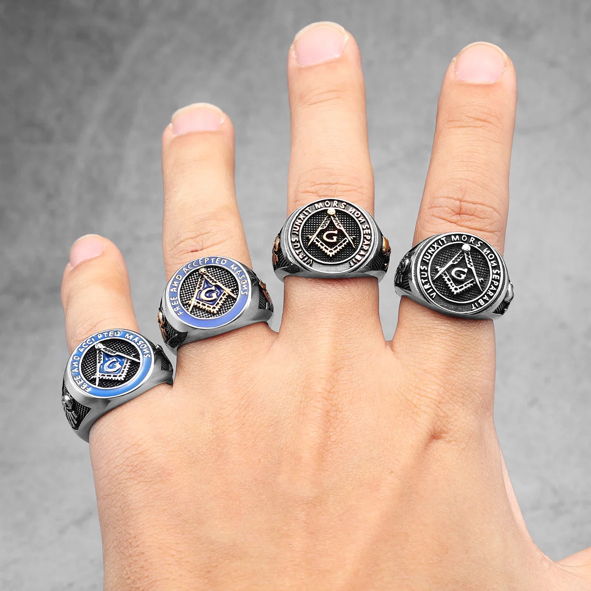 Stainless Steel Ring Stainless Steel Men Rings Masonic Freemasonry Skull Punk Rock Hip Hop Biker Male Boyfriend Jewelry Creativity Gift