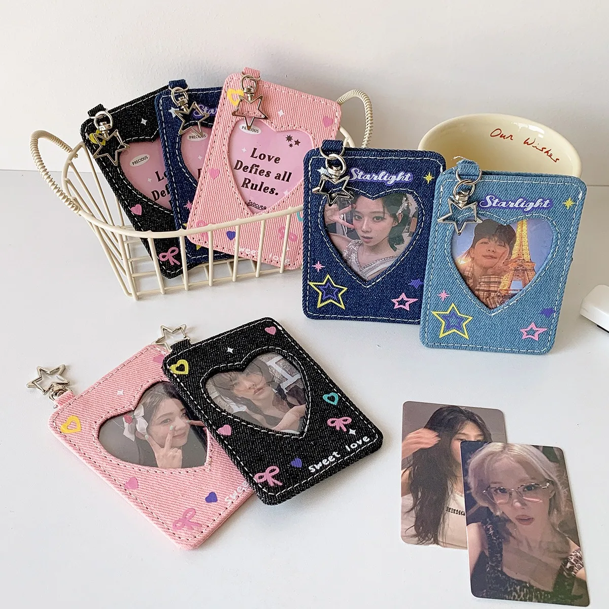 Y2K 디자인 데님 사진 프레임 체인 아메리칸 스타일 사진 프레임 Photocard 홀더 사진 카드 디스플레이 프레임 매력적인