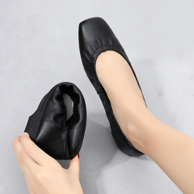 Real Cow Leather Single Unique Shoes Female Shallow Mouth Flat Bottom Shoes Soft European Trendy Genuine Leather Shoes