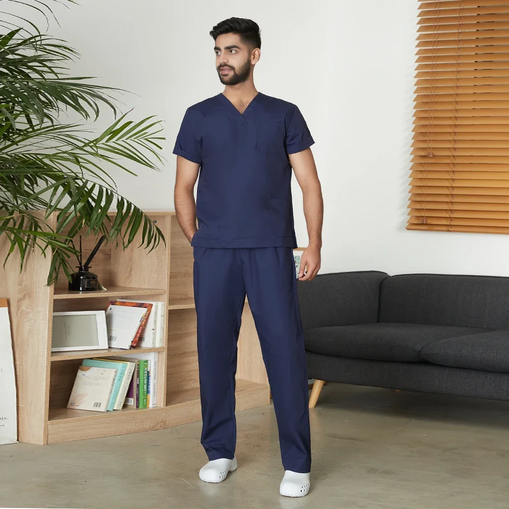 Anesthesiologist Surgical Gown Short Sleeve Scrub men's V-neck Pharmacy Suit Dentist Hospital Doctor Nurse Work Clothes Unisex medical uniform