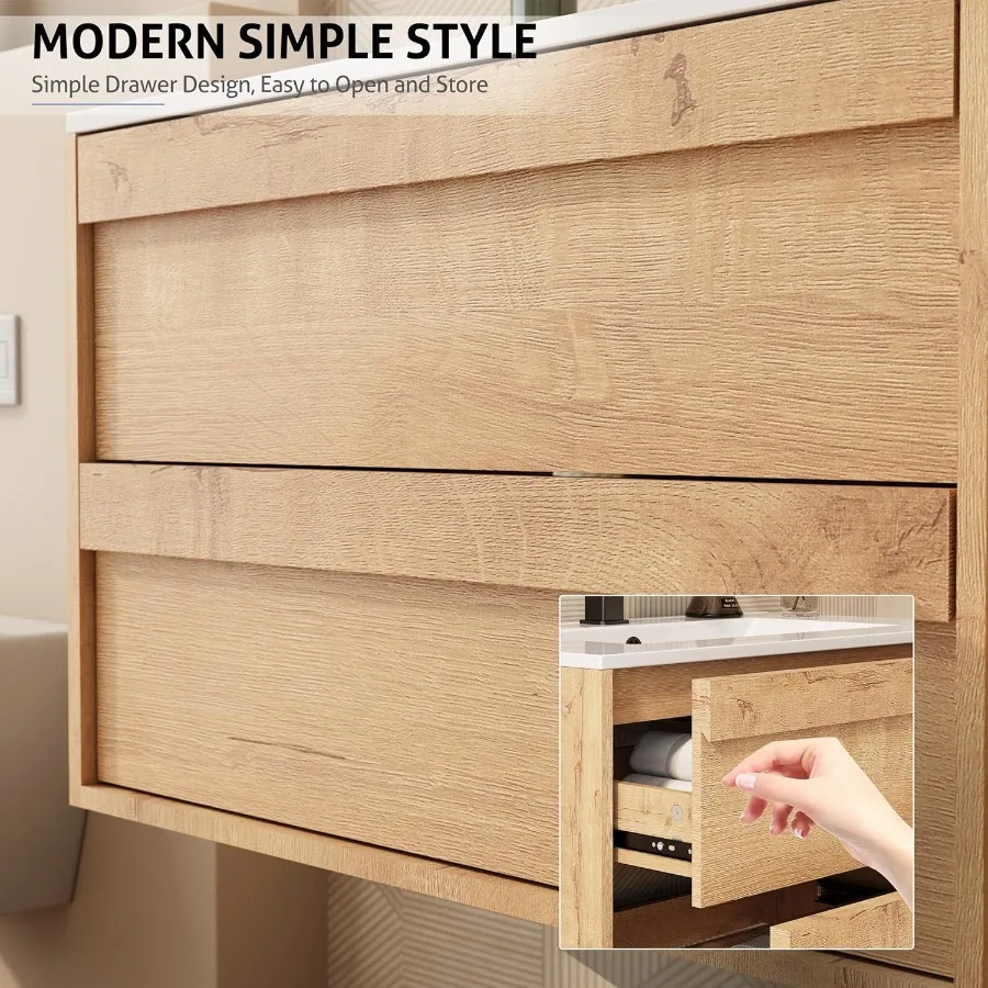 30" Floating Bathroom Vanity with Ceramic Integrated Sink Combo, Wall Mounted Storage Cabinet with 2 Drawers Bathroom Vanities 4