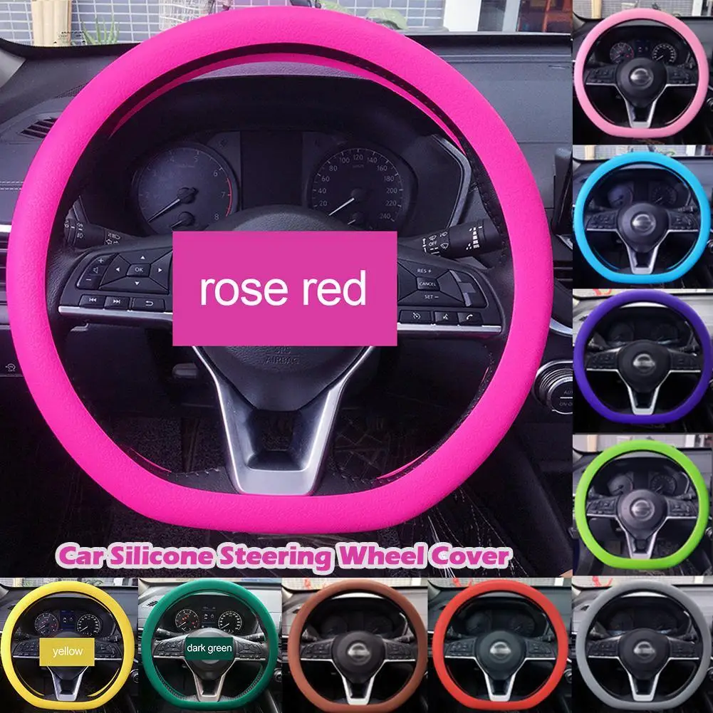 Universal Silicone Steering Wheel Cover - Soft, Textured, Multi-Color Car Accessory