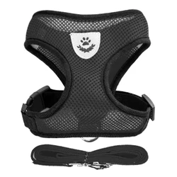 Adjustable Pet Harness and Leash Set - Breathable Vest - XL  6-7.5kg (Black)
